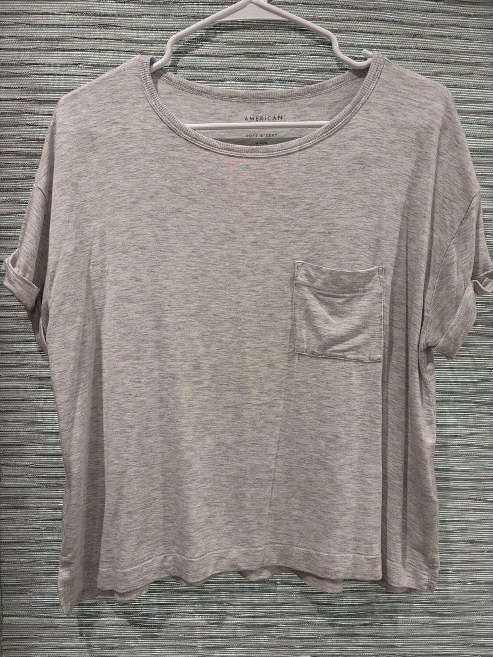 American Eagle Soft & Cozy Light Gray Pocket Tee